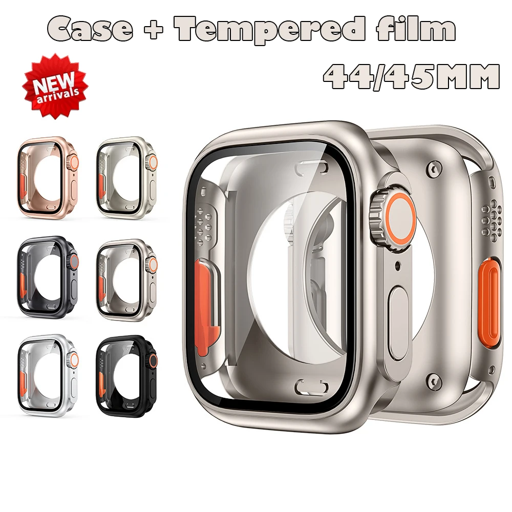 

Glass+Cover for Apple Watch 45mm 44mm Hard PC Front & Rear Bumper Case iwatch Series 8 SE 7 6 5 4 Change To Ultra Watch case