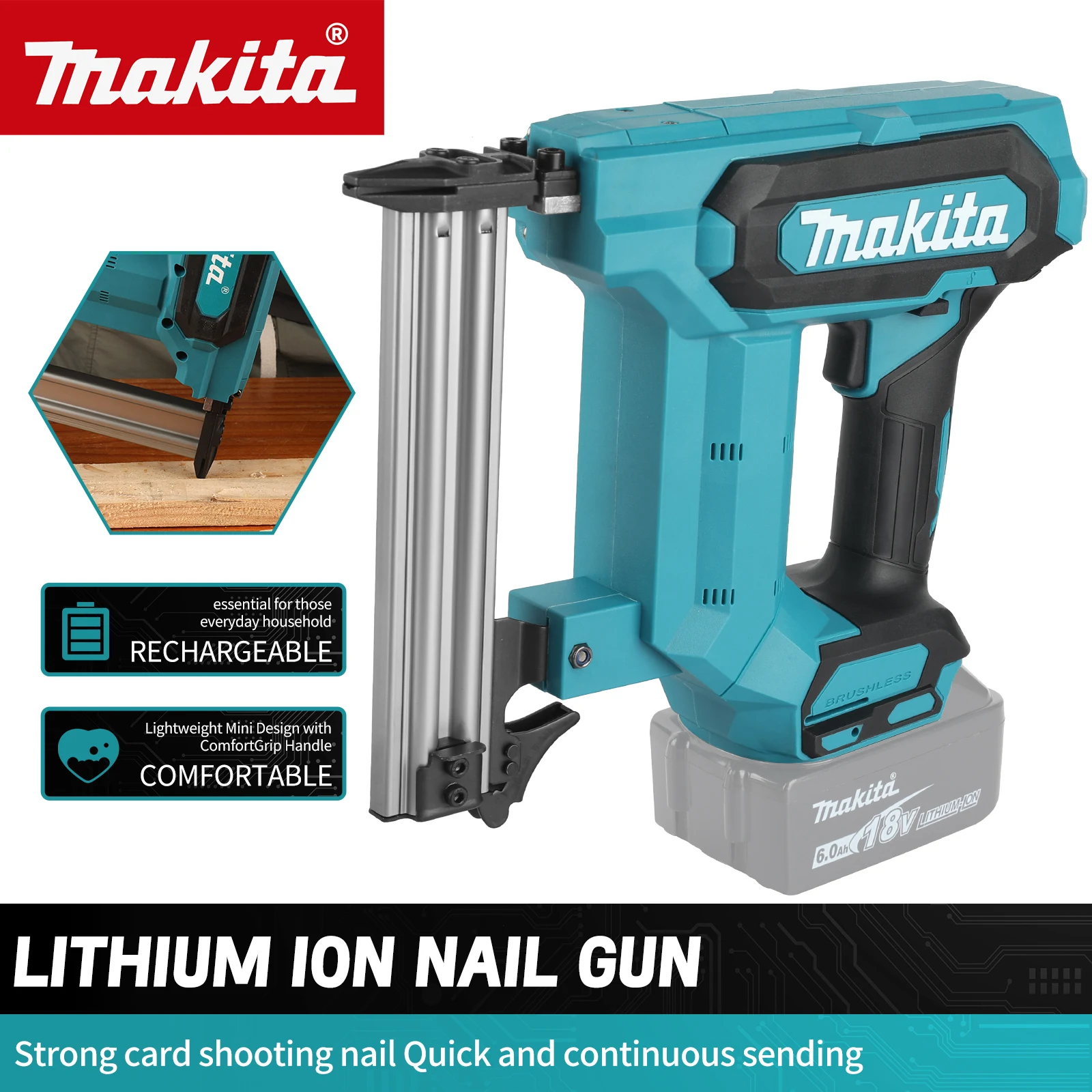 Makita F30 Rechargeable Brad Nailer Compatible With Makita 18V Lithium Battery Multi-Scenario Woodworking Industrial Power tools