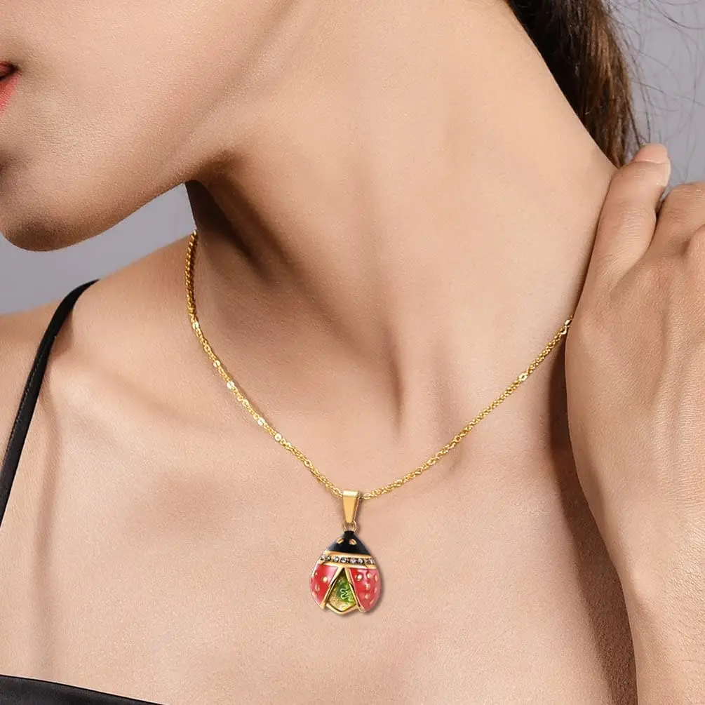 PROSTEEL Cute Red Ladybug Delicate Pendant Chain 14K Gold Plated Necklace Gift for Girlfriend Women PSP3328J