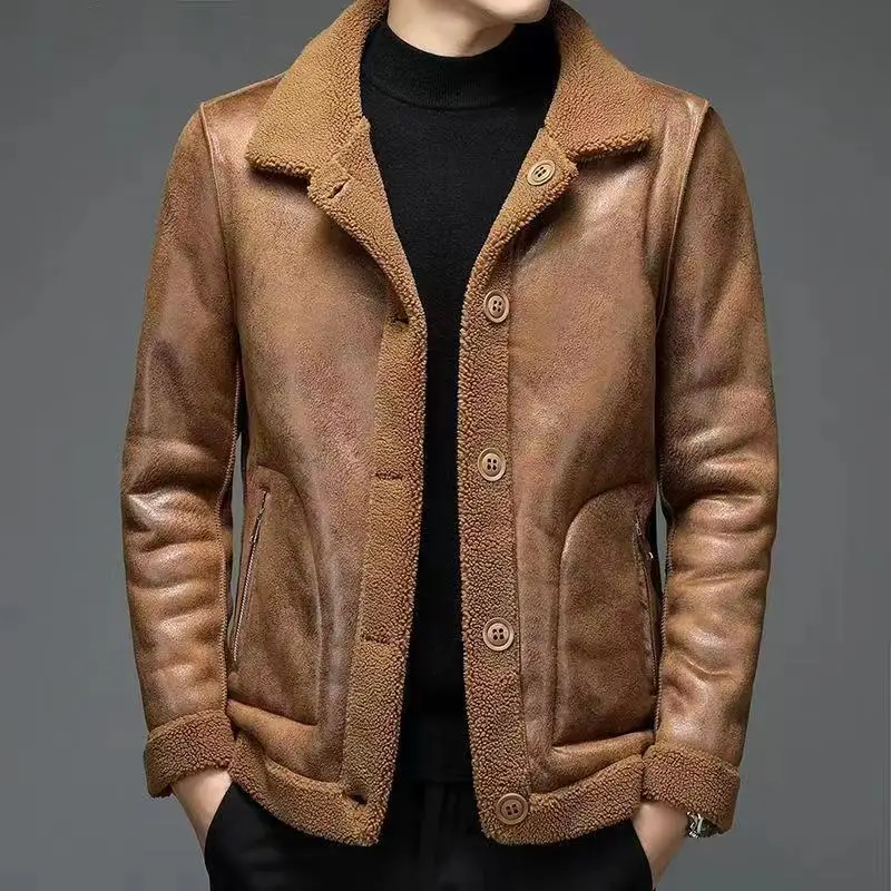 

Autumn Winter Lamb Velvet Jacket Plus Velvet Thickened Men's Fur One Two Sides to Keep Warm Woolen Men