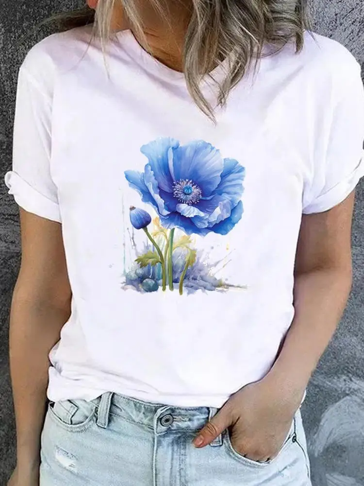 Flower Sweet Trend Cute 90s T-shirt Ladies Fashion Basic Women Graphic Short Sleeve Clothing Tee Top Clothes Print T Shirt