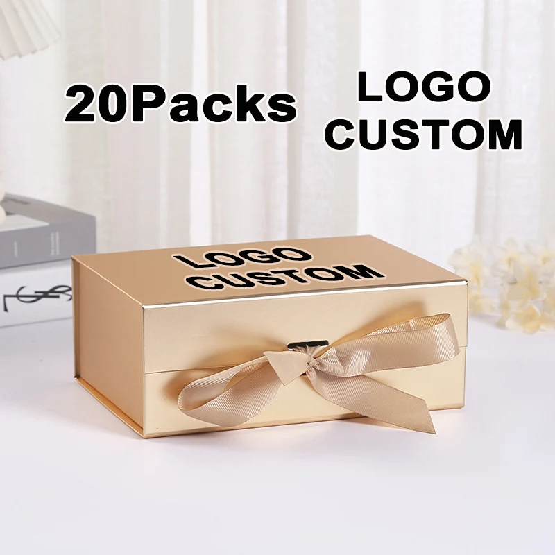 

Sturdy Gift Box With Ribbon Magnetic Closure 20Packs Gold Memory Box Customize LOGO Special Gift Wrap Box Easy To Assemble