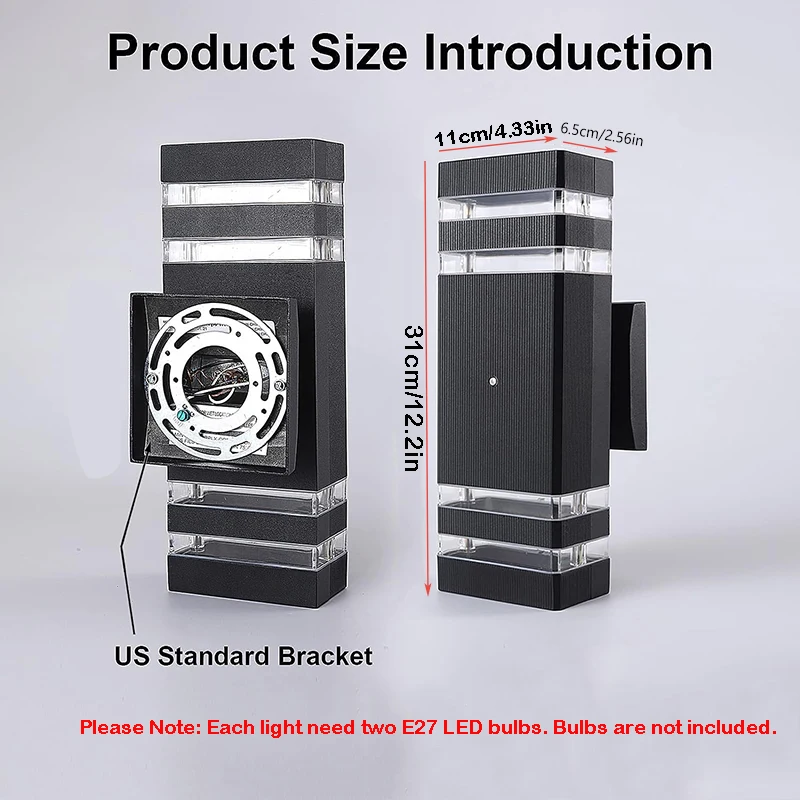 2 قطعة LED الجدار مصباح مقاوم للماء IP65 الألومنيوم وحدة إضاءة LED جداريّة ضوء في الهواء الطلق داخلي لغرفة المعيشة غرفة نوم المدخل (المصابيح غير المدرجة)