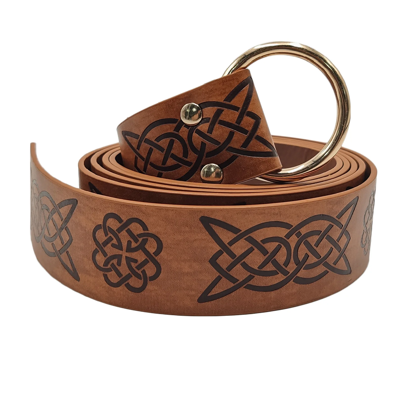 Medieval Celtic Loop Ring Belt Costume Retro Accessory Women Men Viking Pirate Cosplay Vintage PU Leather Buckle For Halloween