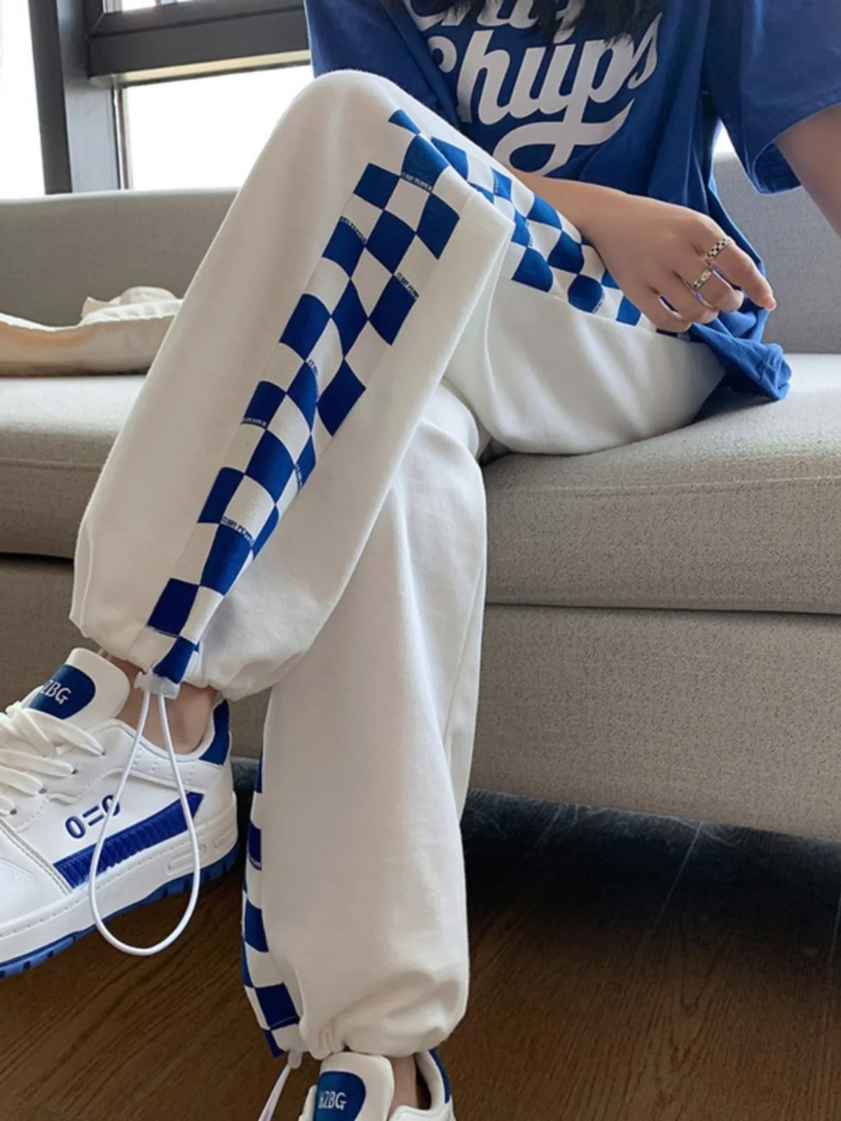 

Large Size 300 Pou Plaid Sports Pants Men's High Street Trendy Loose Straight Casual Trousers Youth Autumn Winter Faion