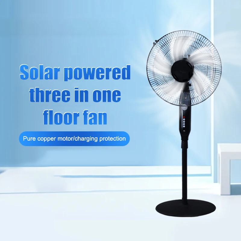 Hot 16 Inch Solar Charging Floor Vertical Fan With Lighting Indoor And Outdoor Emergency USB