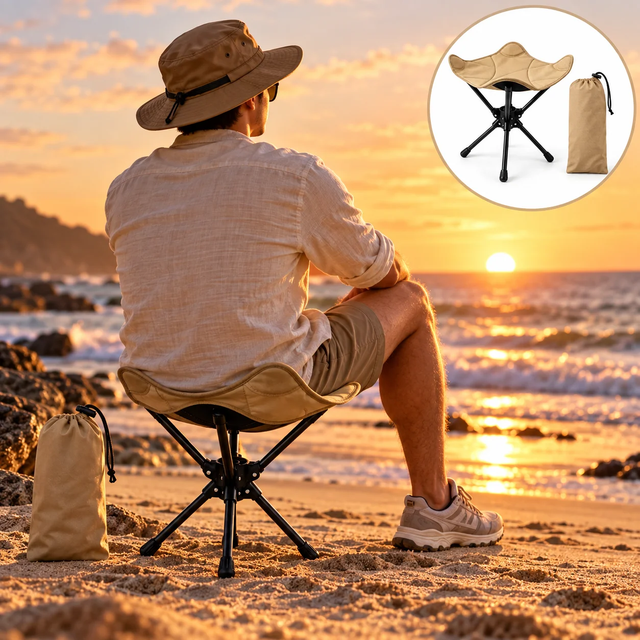 360 Degree Rotating Portable Folding Camping Stool Lightweight Outdoor Foldable Seat with Carry Bag for Hiking Fishing Beach