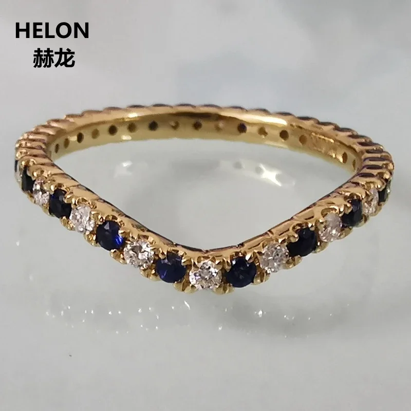 Solid 10k Yellow Gold Engagement Wedding Ring for Women Men Natural Diamonds Blue Sapphires Wedding Anniversary Band