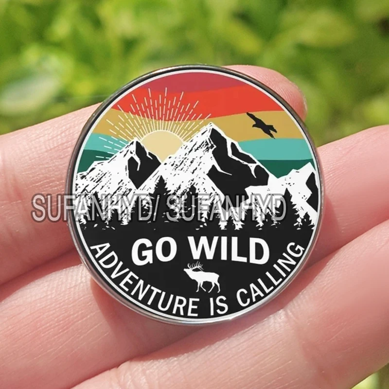 Stainless Steel Mountain Brooch I Love Camping Badge Adventure Pins Gift for Boys