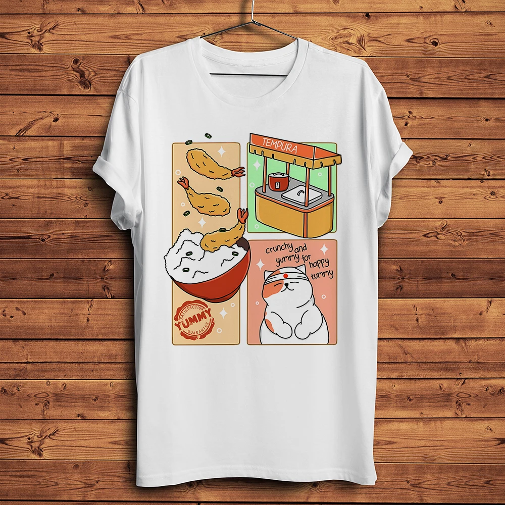 Neko Cat Ramen Taiyaki Onigiri Takoyaki Pizza Funny Meow TShirt Men Homme Casual Short Sleeve Tee Unisex Streetwear T Shirt