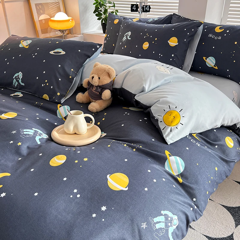 Space Duvet Cover Set Bedding for Kids Boys Girls Universe Astronaut Planet Rocket Printed Reversible Soft Comforter Covers Sets