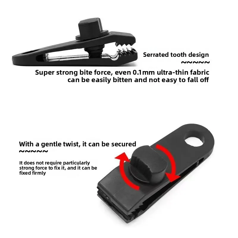 10er-Set Campingzelt-Clips, winddichte Krokodilklemmen, drehbare Kiefergriffe, Planenbefestigungsklammern, Outdoor-Vordach-Zubehör – Detail 4