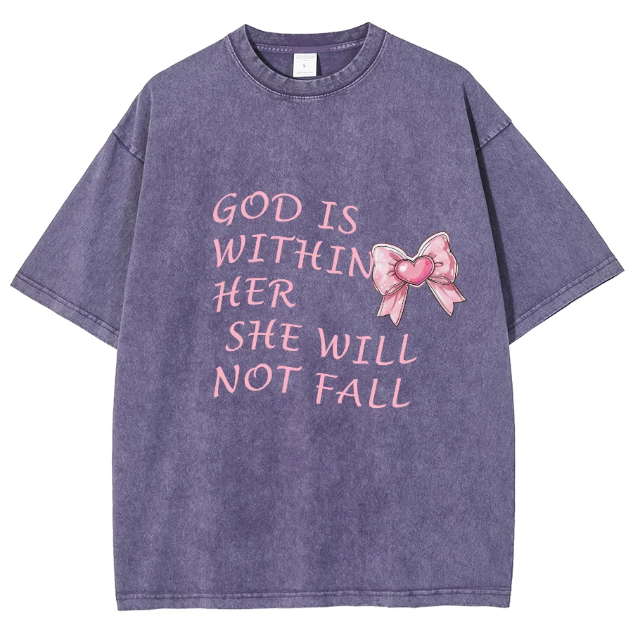 God Is Withit Her Letter Print Loose T-Shirt Women's 2024 Vintage Snowflake Short Sleeve For Unisex Cotton Hip Hop Tops