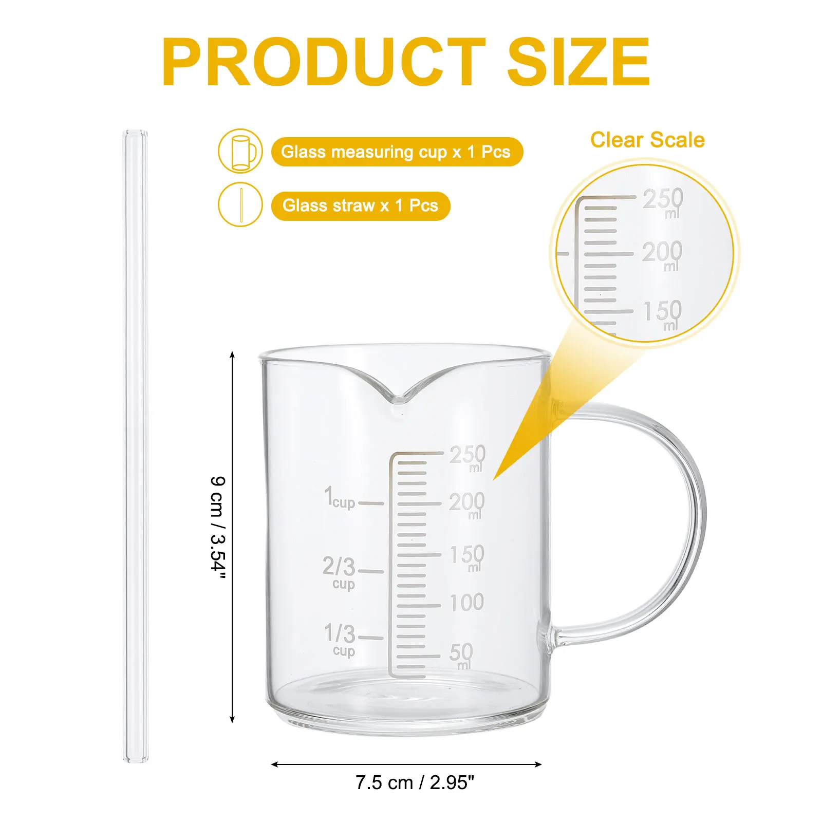 250-1000ml Glass Measuring Cup Borosilicate Glass Beaker Graduated Liquid Measure Cups with Glass/Wood Lid Straw V-Shaped Spout