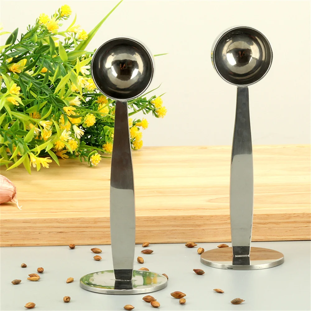 Stainless Steel 2 In 1 Coffee Scoop Stand Tamper Spoon Tools Portable Coffee Powder Measuring Scoops Tampers Coffee Accessories
