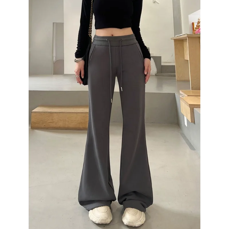 Hoch taillierte Horn-Herbst- und Winter-Neue drapierte, schmale Hose mit Kordelzug