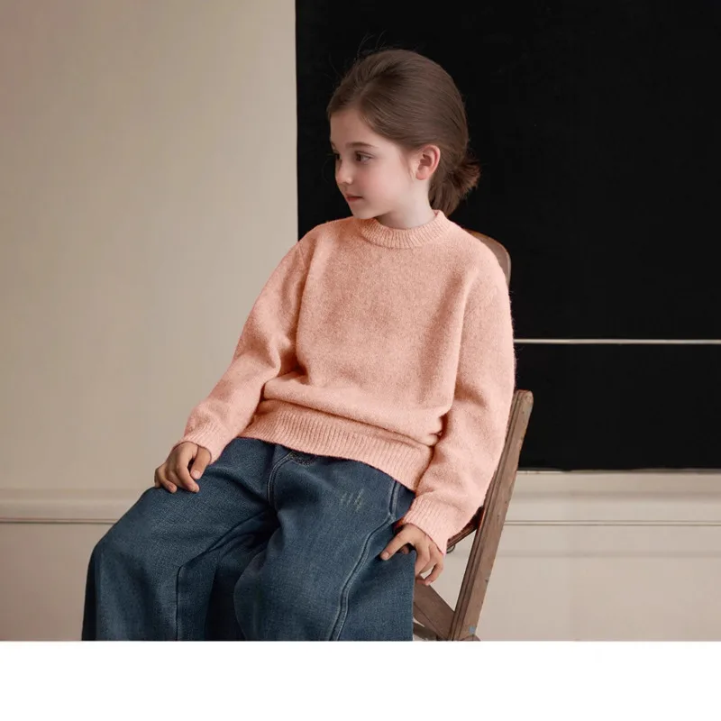 Toddler Girl Boy Wool Sweater 26 Autumn Winter Round Neck Jumper Children Big Kids Pullover Clothes Base Layer 3-16 Years Top