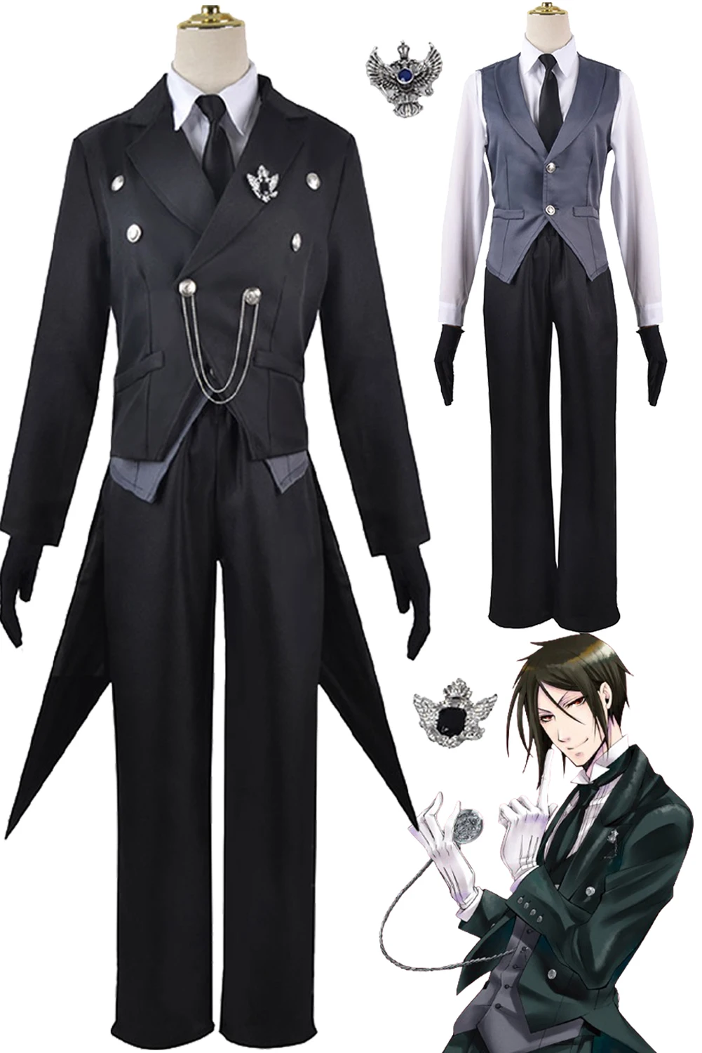 

Sebas Cosplay Anime Black Butler Costume Coat Shirt Vest Outfits Halloween Carnival Disguise Roleplay Suit For Men Male Adult