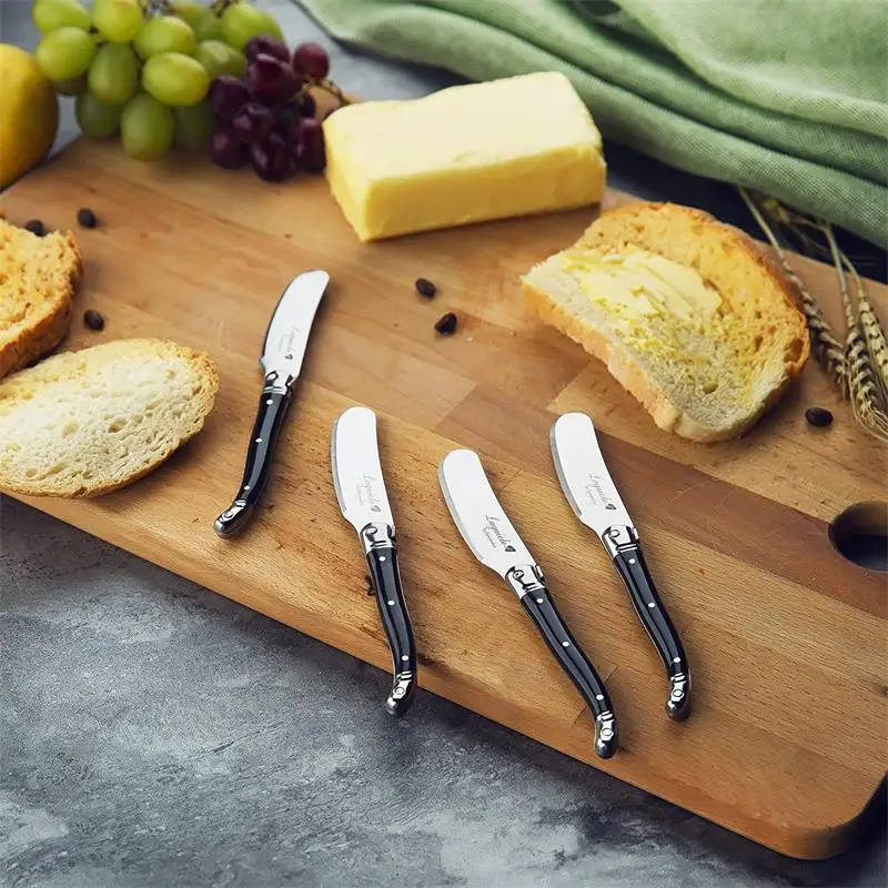4 unids/set Laguiole cuchillos de mantequilla esparcidor de queso de acero inoxidable mango de arco iris cubiertos de restaurante niños Flateare 6,25 ''negro