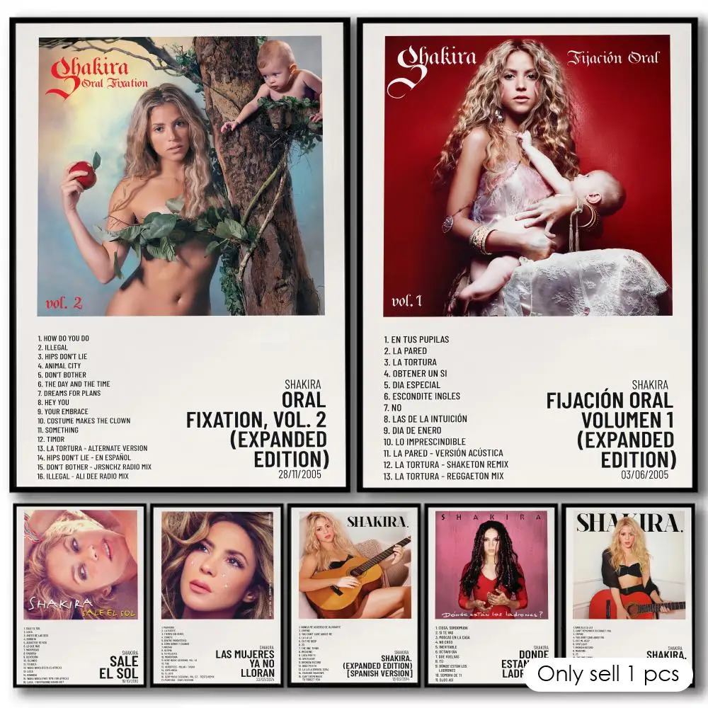 Peinture murale sur toile de coton avec calligraphie du chanteur colombien S-Shakira, affiche décorative de qualité pour la décoration de la maison