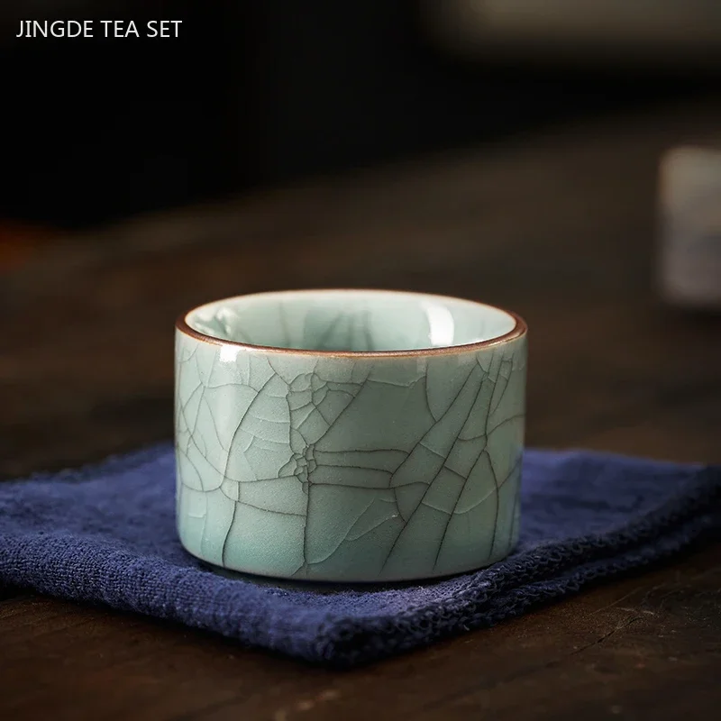 60ml Chinese Style Ceramic Ice Crack Glaze Tea Cup Retro Porcelain Tea Bowl Sake Cups Coffee Mug Household Handmade Master Cup