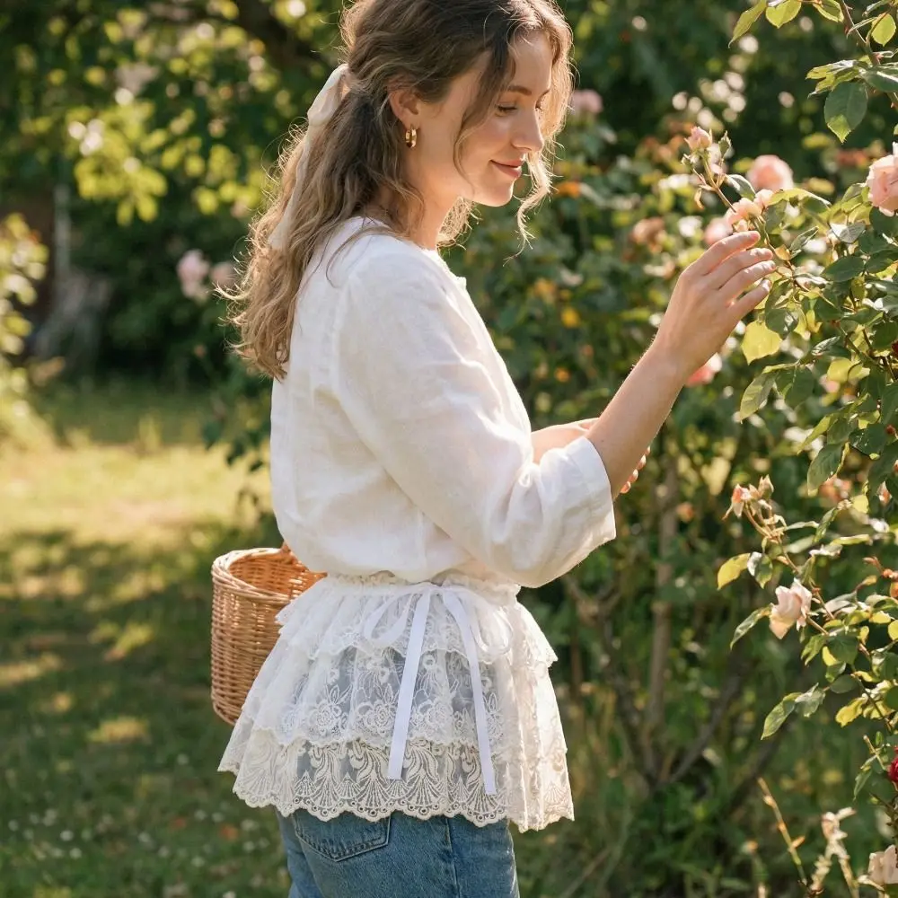balletcore-white-lace-fart-curtain-ballet-style-korean-style-mini-lace-skirts-lace-up-stacked-butt-curtain-jeans-decorative
