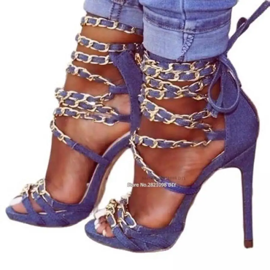 Sepatu Musim Panas Bertumit Platform Rantai Rumbai Desainer Hak Tinggi Tipis Baru Sandal Hak Tinggi Wanita