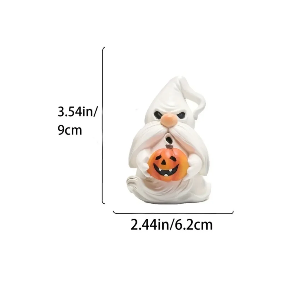 1× Halloween Ghost Gnome Figurine Resin Dwarf Statue Creative Spooky Party Ornament for Home Courtyard Garden Desktop Decoration