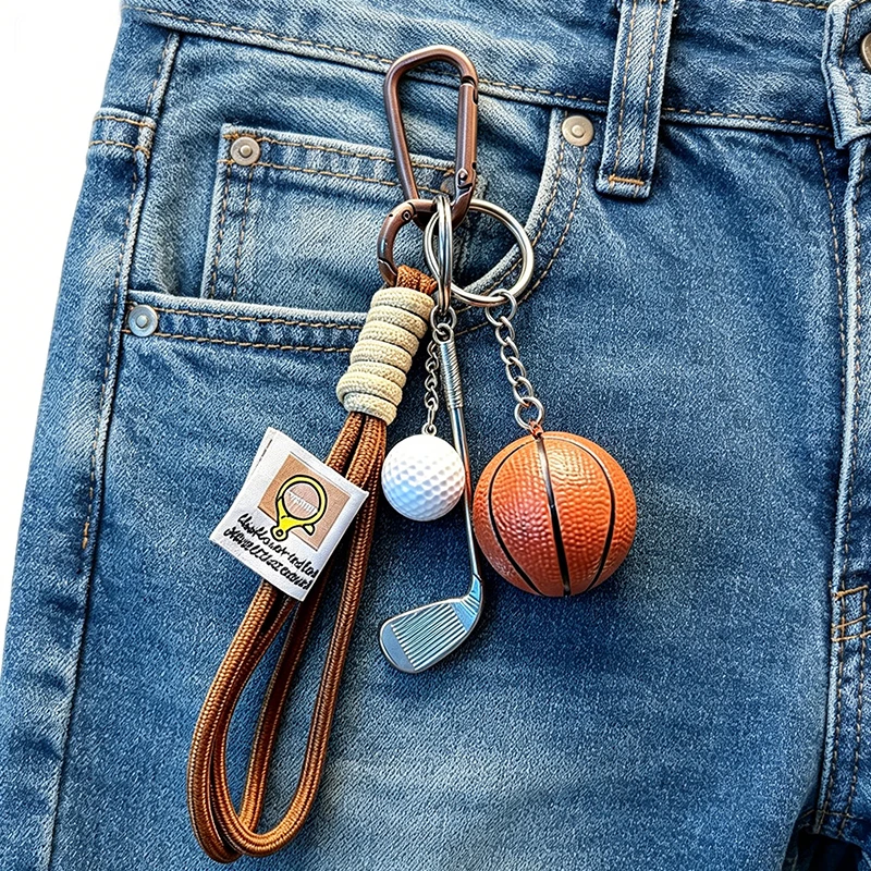3D Simulation Rubber Basketball Keychain Exquisite Golf Balls Pendant Keyring Men Sport Boy Backpack Car Key Chains Gifts
