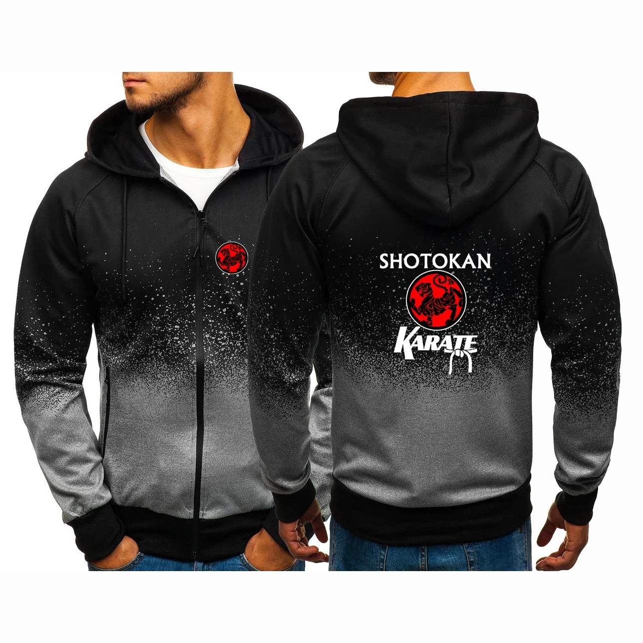 

Shotokan Karate 2024 Men's New Printed Long Sleeves Gradient Color Zipper Hoodies Sweatshirts Fashion Casual Coats Pullover Tops