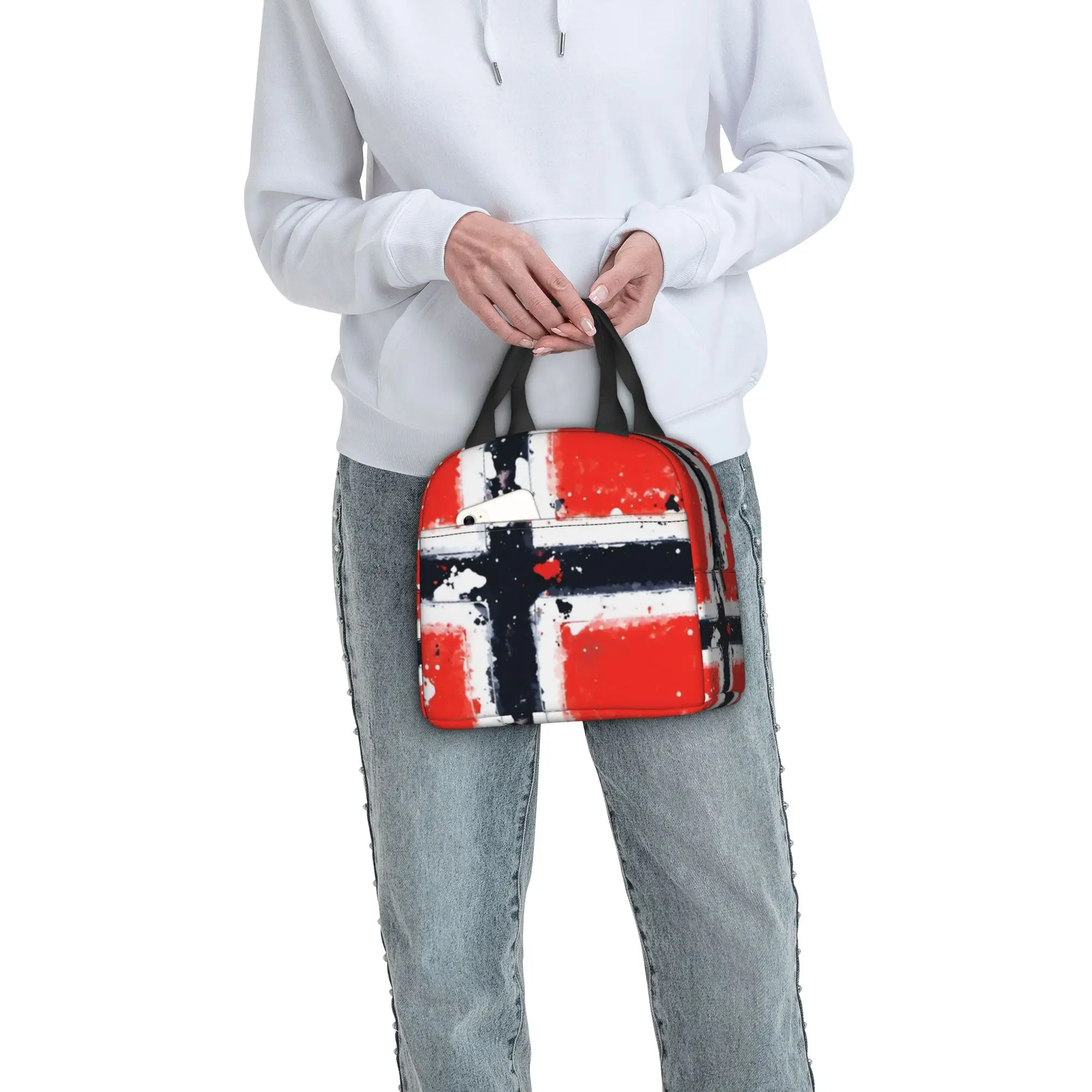 Norway Flag Thermal Insulated Lunch Bags Women Vintage Design Resuable Lunch Tote for School  Storage Food Box
