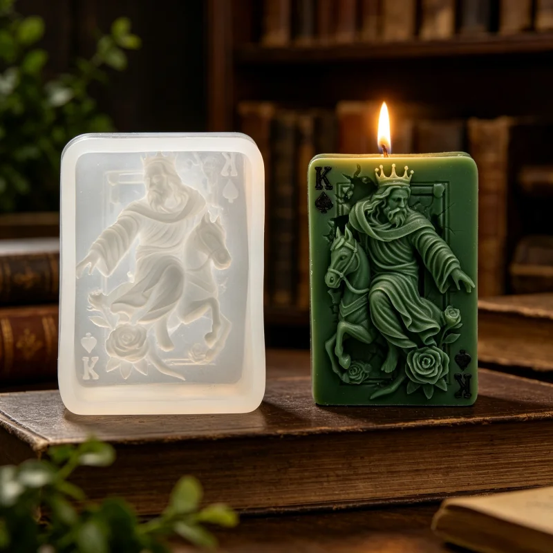 Vintage Spade King Poker Card Silicone Candle Mold 3D Horse Rose Relief DIY Resin Soap Mould Retro Art Home Desktop Decor Gift