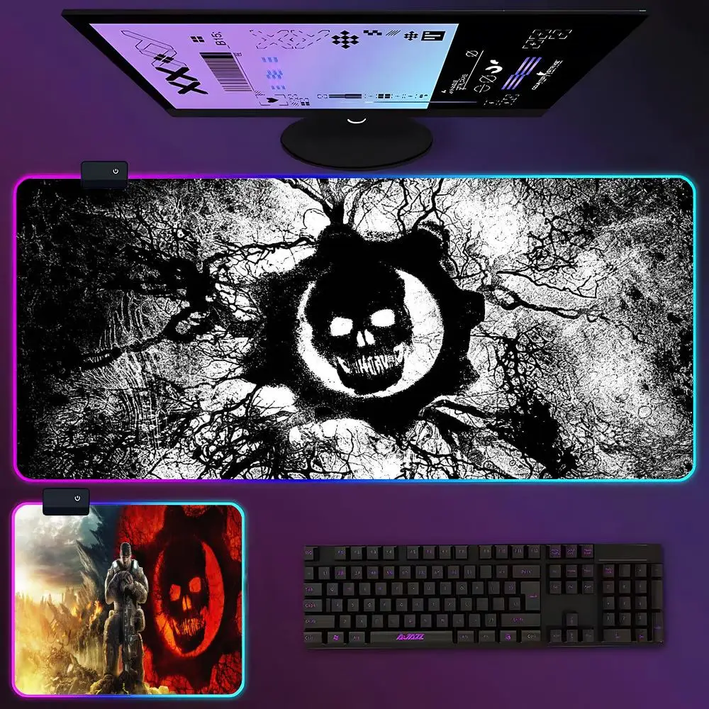 

Игровой коврик для мыши Gears of War, RGB, светящийся, 900x400x3 мм, утолщенный большой Настольный коврик, зашифрованный, нескользящий, очень большой коврик для мыши