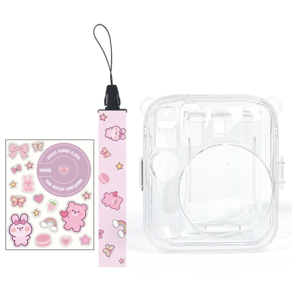 3 in 1 Instant Camera Case Adjustable Strap Anti Scratch Photo Storage Shell with Cartoon Sticker for Fujifilm Instax Mini 13