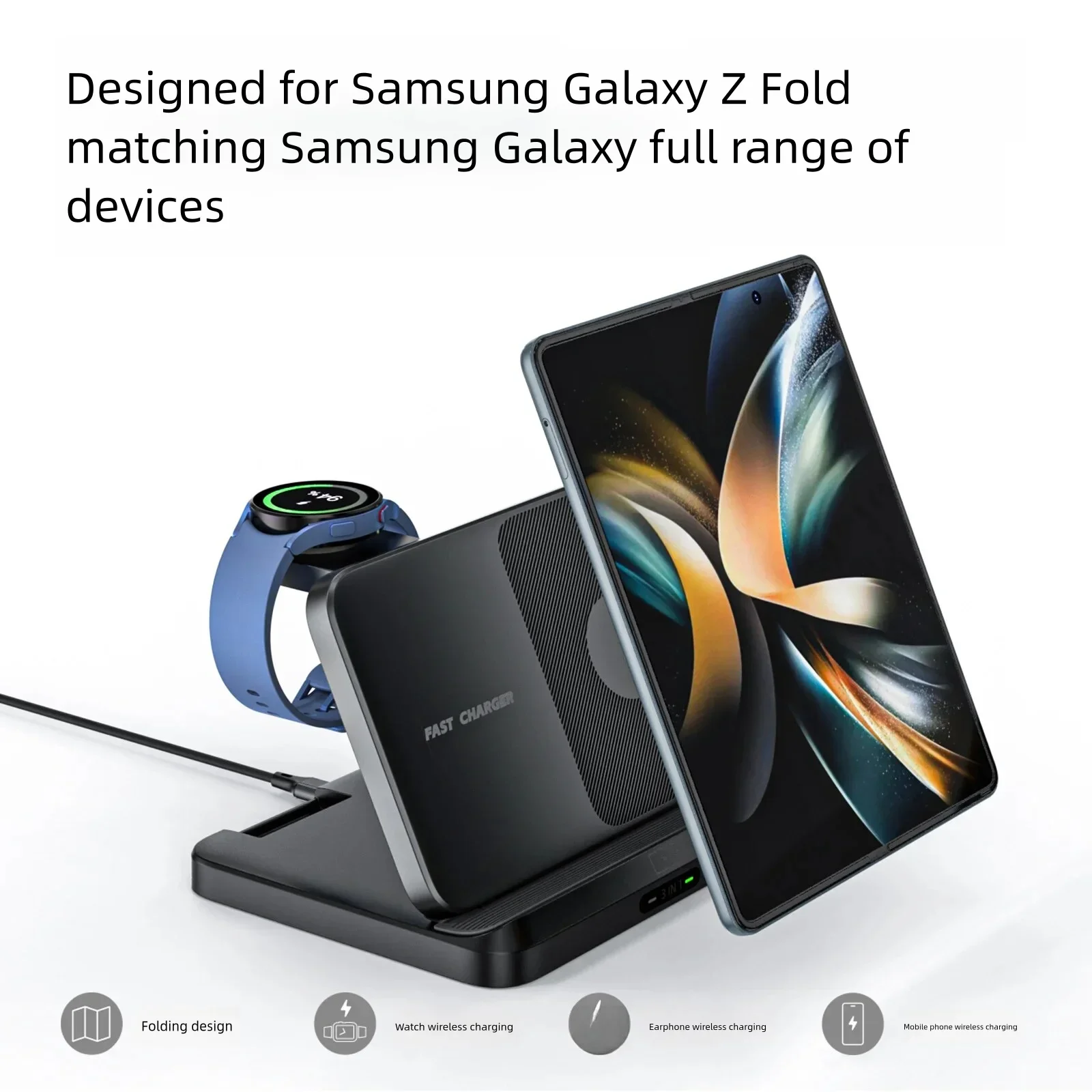 NEW 3 in 1 Wireless Charger for Samsung Galaxy Z Fold 5 4 3 S23 Ultra Fast Charging Dock Station for Galaxy Watch 6 Buds2