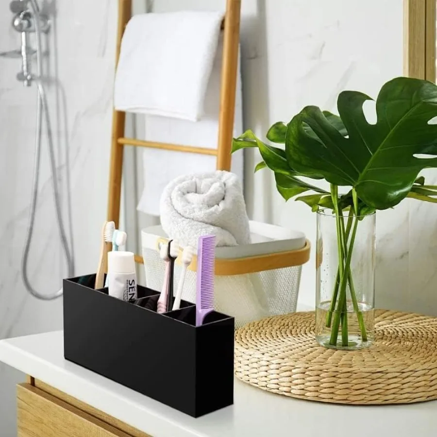 Boîte de rangement de bureau à trois grilles, noir et blanc, 1 paquet, pour pinceaux de maquillage pour filles, rouge à lèvres, crayons à sourcils, présentoir idéal pour