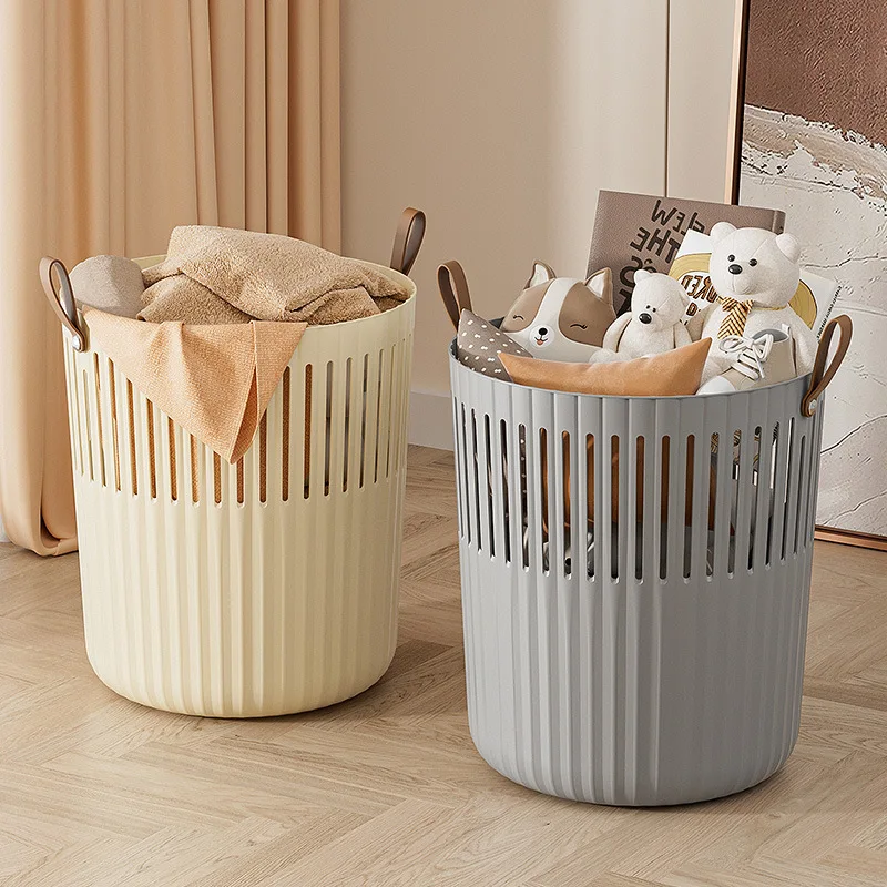 Spacious Round Laundry Hamper Breathable and Hollow Design Large Capacity Dirty Clothes Organizer with Handle Toy Clothes Bucket