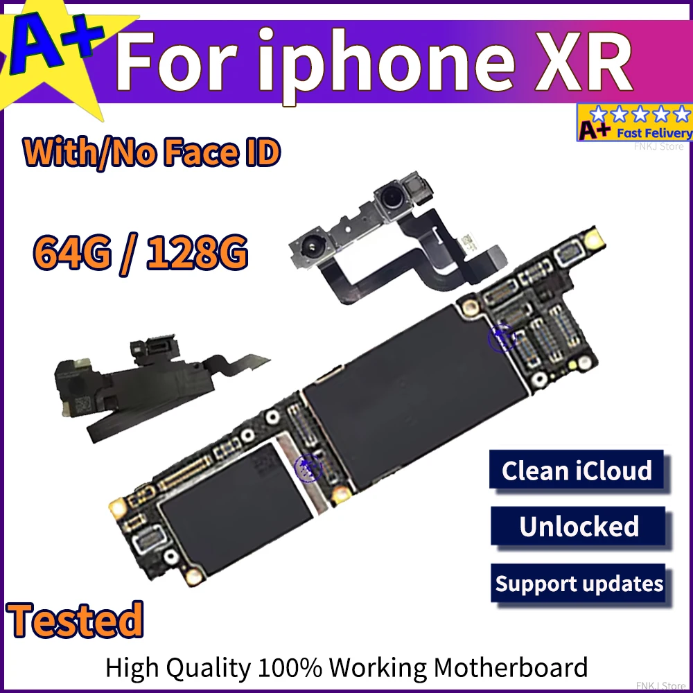 100% Wokring Unlocked Motherboard for iphone XR MainBoard, With Face ID, Full Chips, IOS System, Clean iCloud 64GB 128GB Plate