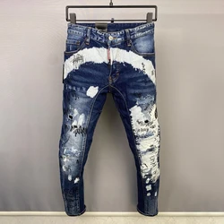 Casual Jeans Men Slim Fit Hole Denim Pant Streetwear Buttons Party Classics Fashion Hip Hop Pencil Trousers Men'S Clothing 2024