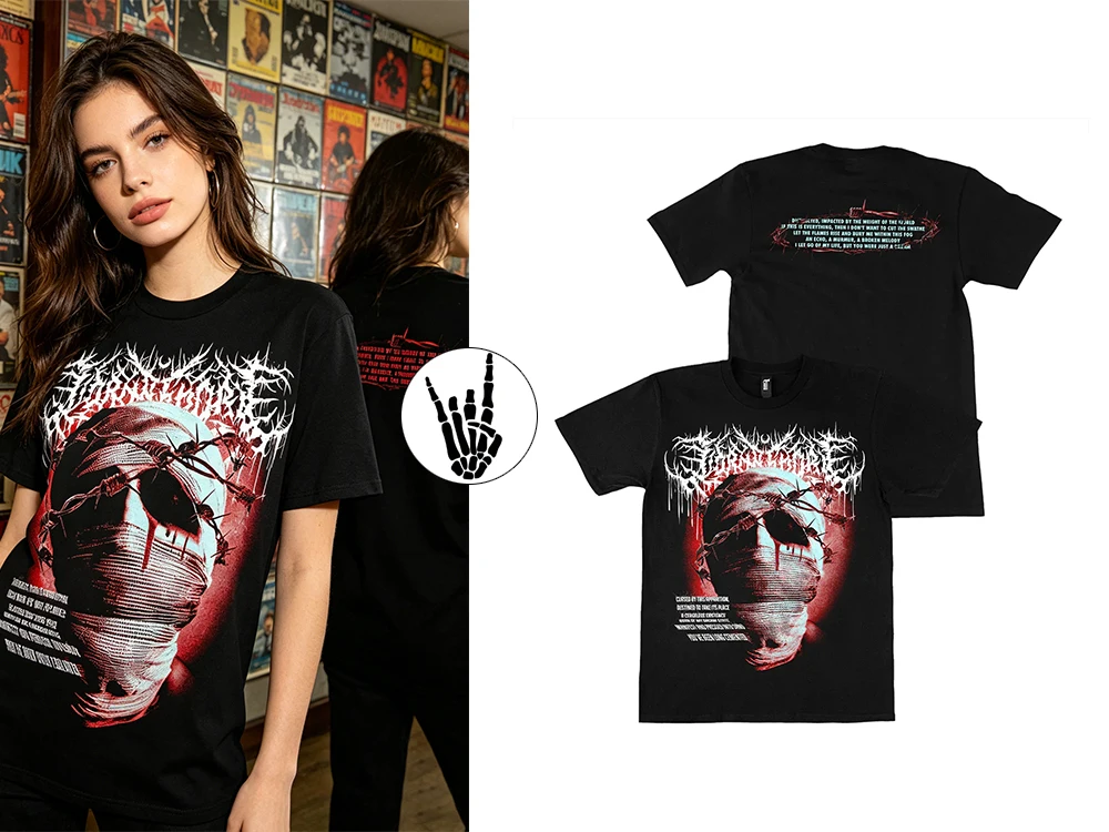 New Summer Pure Cotton T-Shirt with Rock Style Graphic Print Women Street Fashion Apparel Men's Heavy Metal Short-Sleeve Top