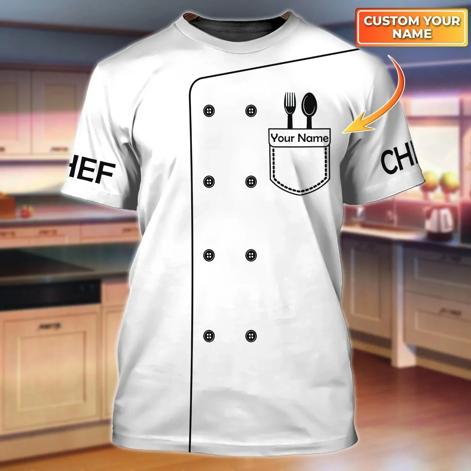 Men's Chef Work Uniform, Personalized Name T-shirt, 3D Printing, Informal, 2023, Quick Drying and Breathable Large Size