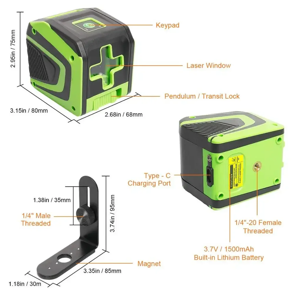 Huepar 5011G Green rechargeable 2 line laser level