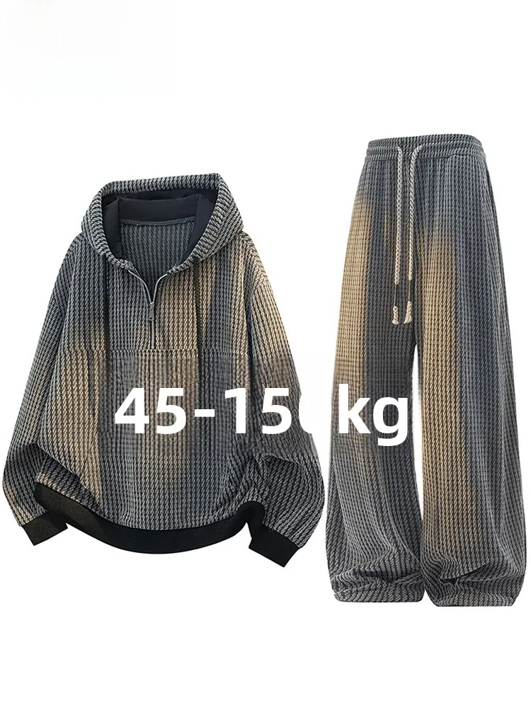 

MoChao Large Size Casual Set Men's Spring Autumn New Loose Sports Hoodie Straight Leg Pants Two Piece Set Trendy Brand
