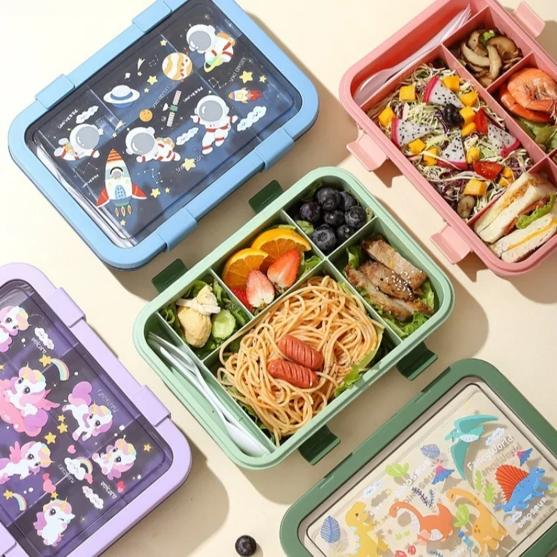 1500ML Cartoon Lunch Box Portable Rectangular Kids Students Office Benton Box Leakproof Food Container Microwave Oven Tableware