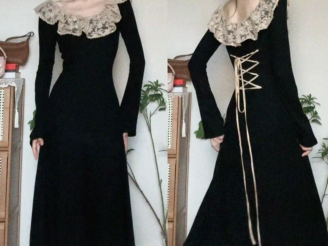 

Black Knitted Long Sleeve Dress for Women's Morning Autumn 2025 New Style Elegant Long Dress