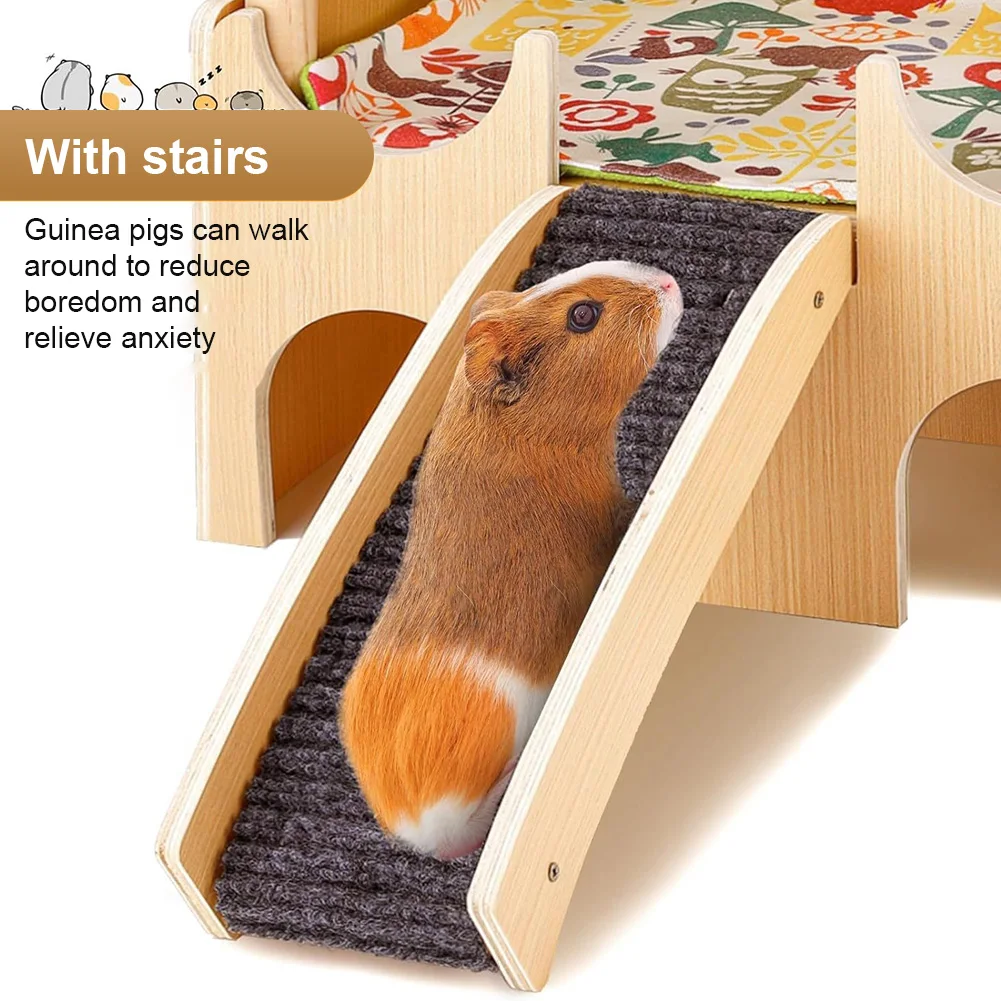 

2-Tier Guinea Pig Hideout Wooden Guinea Pigs House with Stairs Habitat Hut for Hamsters Bunny Chinchillas Playing Hiding