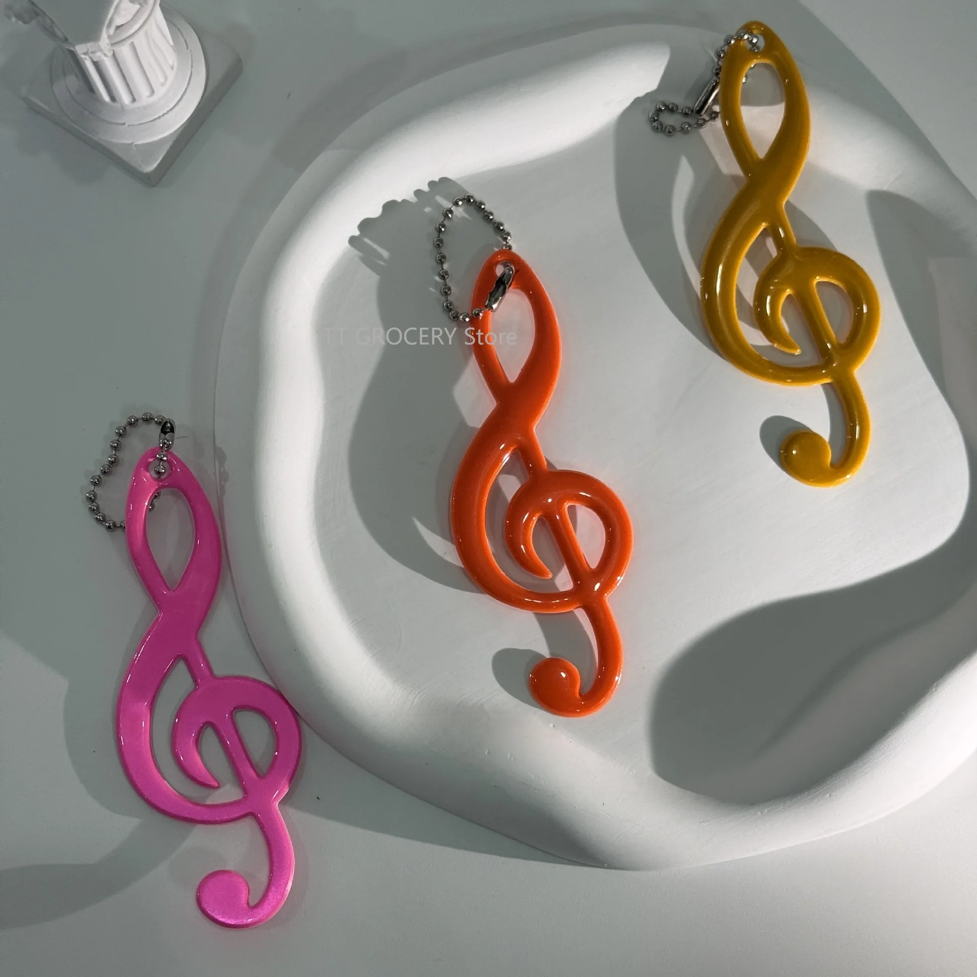5PCS Creative Music Note Keychain PVC Reflective Backpack Pendant Y2K Colorful Musical Bag Charms Accessories Women Car Keyring