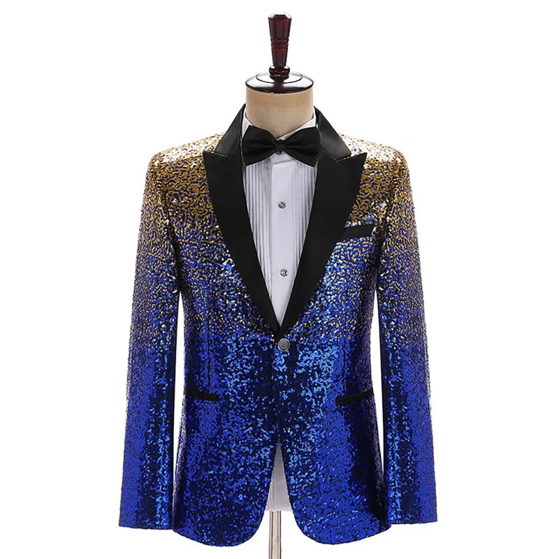 

Glitter Gradient Sequins Men's Blazers Tuxedo Slim Fit Party Wedding Banquet Photograph Suit Jackets Singer Bar Concert Costume
