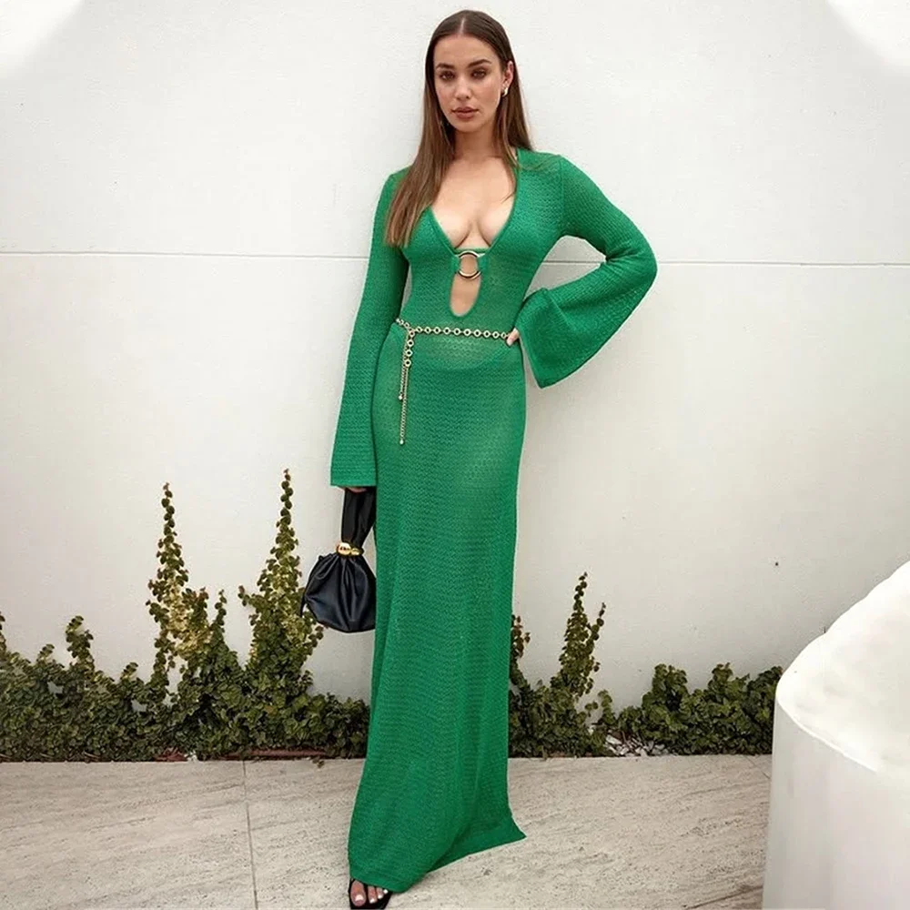 2025 Abito da spiaggia Copricostume da bagno Copricostume Abiti da spiaggia sexy per donna Abbigliamento da spiaggia Abito lungo lavorato a maglia scavato