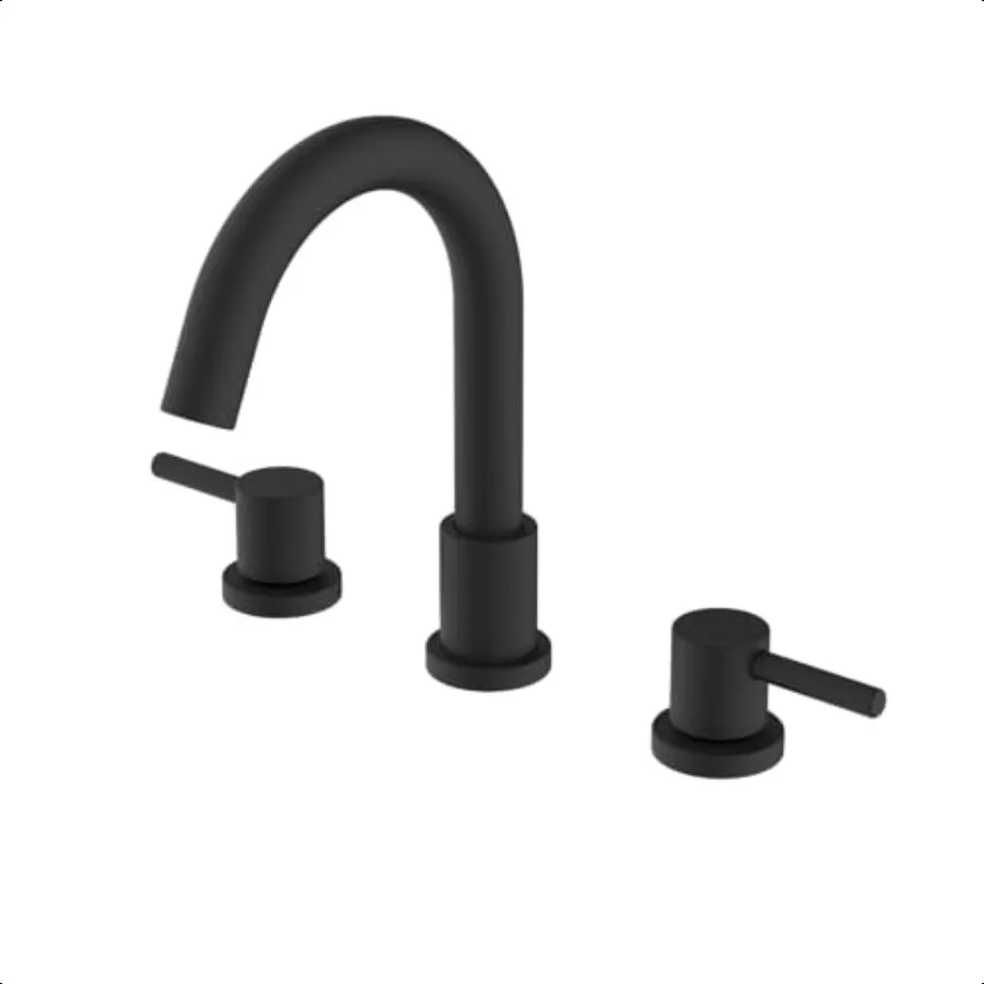 

Two Handles Widespread 8 inch Bathroom Faucet 3 Hole Matte Black Faucets 360°Swivel Spout Modern Sink Basin Faucets Black